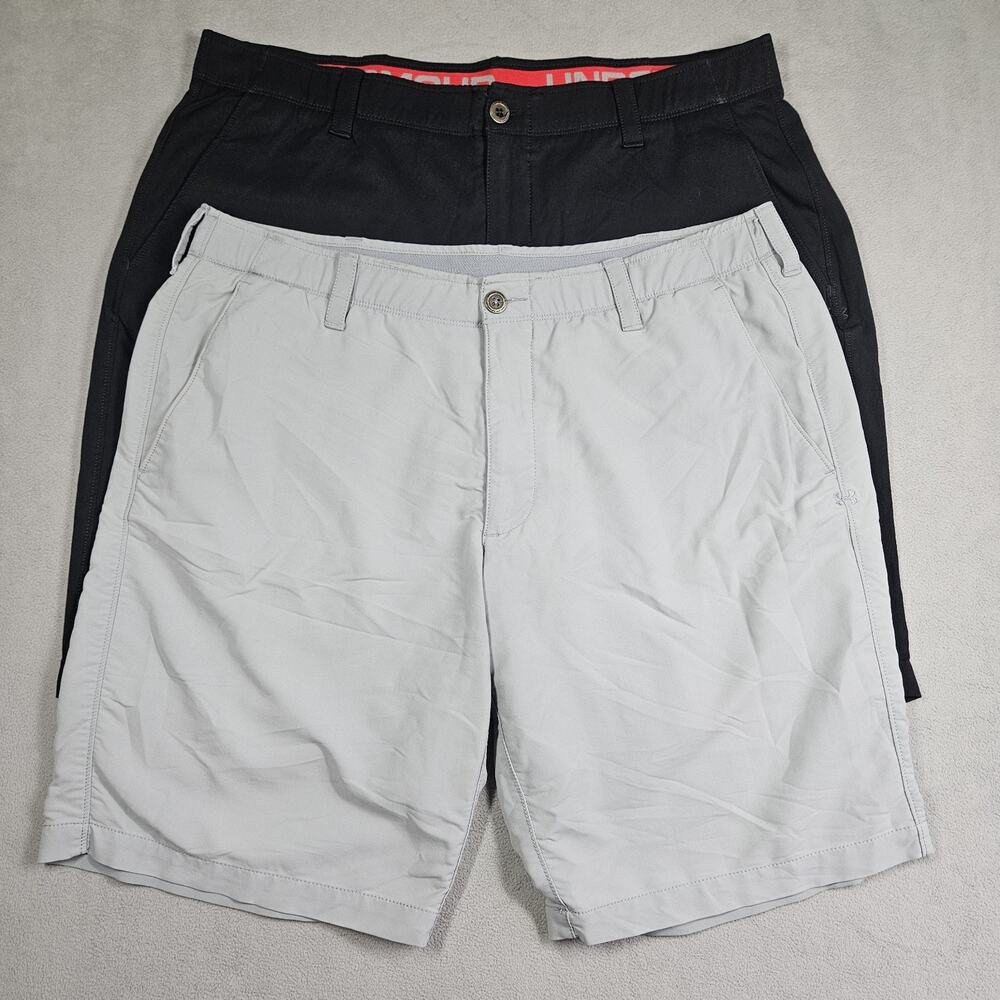 Under Armour Heat Gear Golf Shorts Mens 40 Stretch Gray & Black Fishing Lot of 2